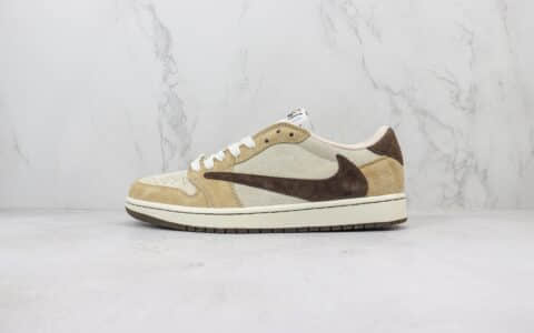 乔丹Travis Scott x Air Jordan 1 Low纯原版本TS联名低帮AJ1卡其黄摩卡棕反钩篮球鞋 莆田AJ货源 货号：DM7866-111