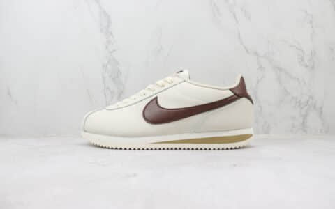 耐克Nike Classic Cortez Leather纯原版本阿甘鞋白棕色复古慢跑鞋 莆田鞋源头工厂 货号：DN1791-104