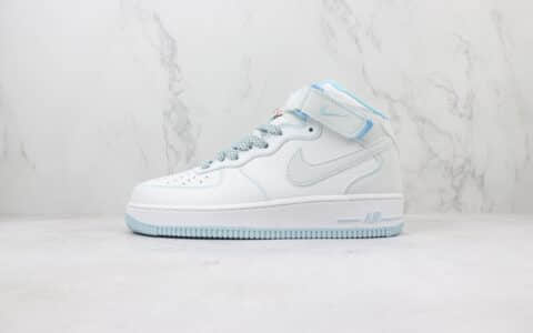 耐克Nike Air Force 1’07 Mid纯原版本空军一号中帮AF1冰蓝满天星板鞋 莆田耐克工厂 货号：MK0619-255