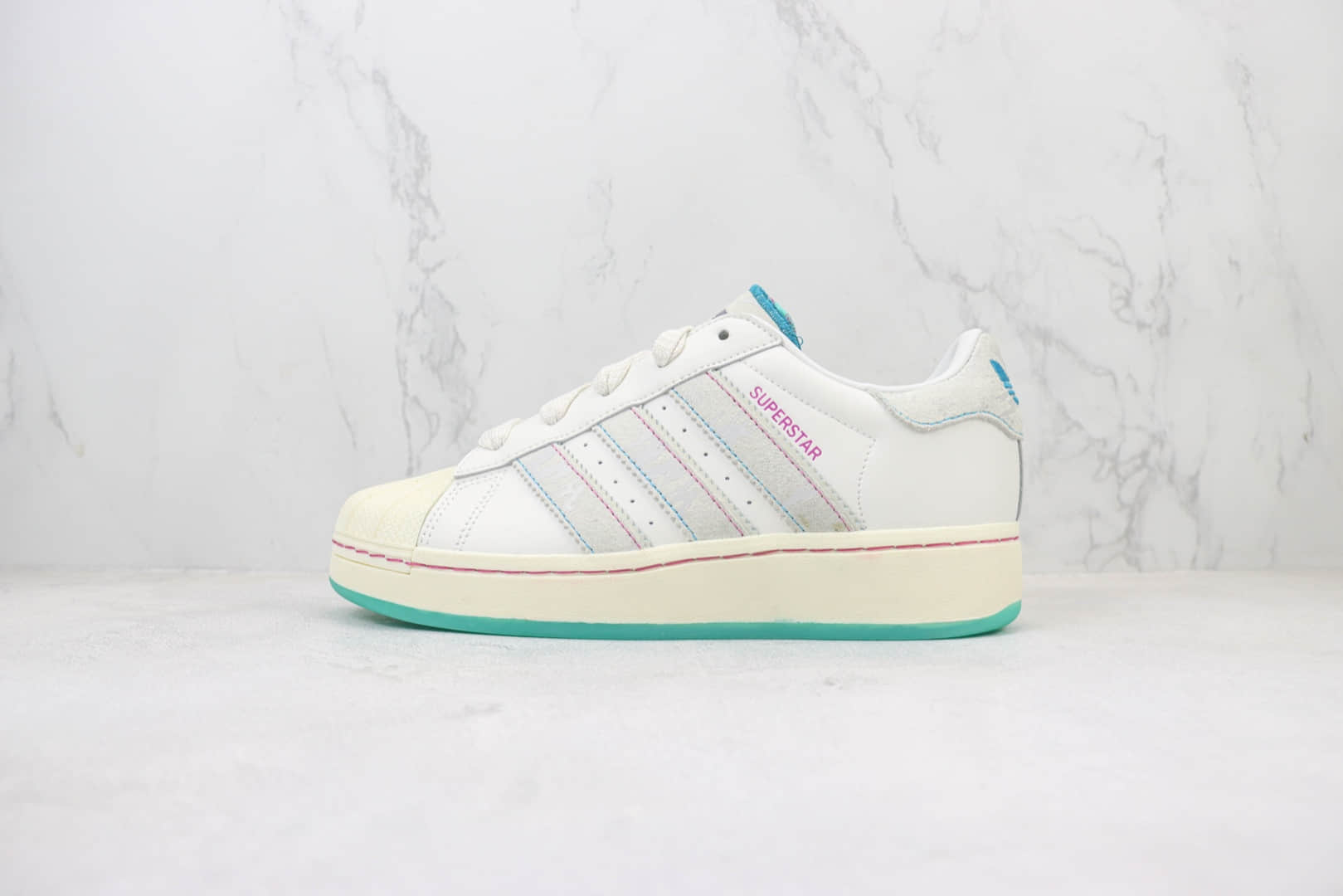 阿迪达斯adidas originals Superstar XLG纯原版本三叶草贝壳头白灰绿板鞋 莆田阿迪达斯工厂 货号：ID1140