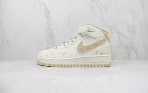 耐克LV x Nike Air Force 1 Mid纯原版本LV联名空军一号中帮AF1浅黄牛仔暗夜精灵板鞋 莆田耐克货源 货号：DV9988-600