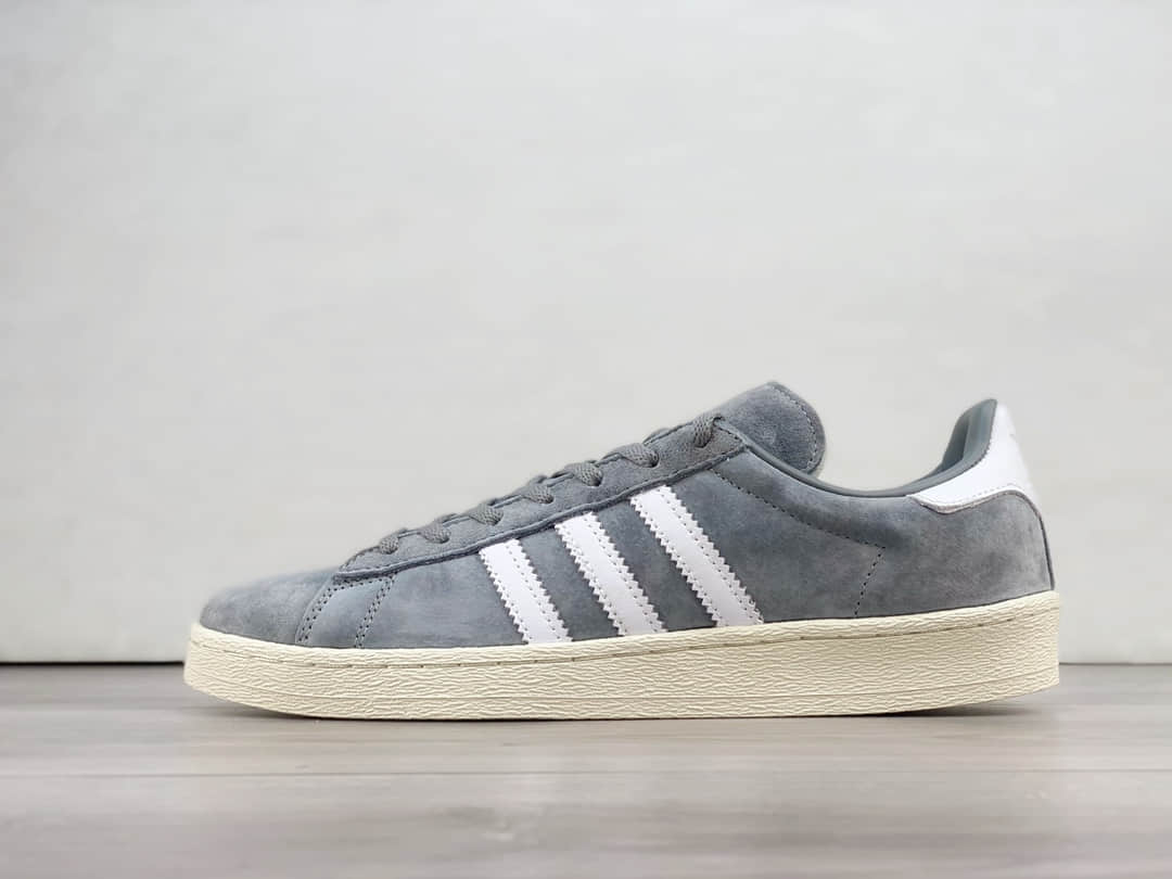 阿迪达斯adidas Originals Campus 80s纯原版本三叶草灰白学院风板鞋 莆田阿迪达斯货源 货号：GX9406