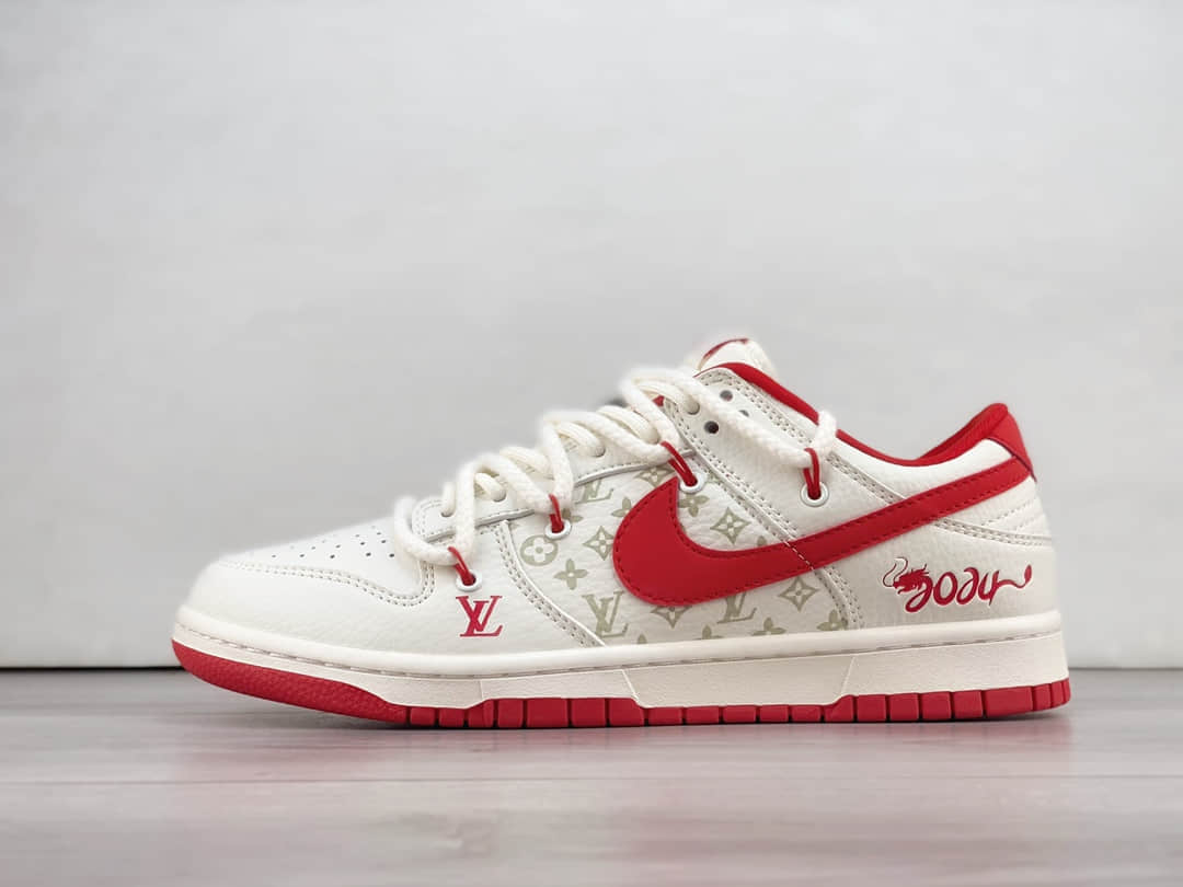 耐克Nike SB Dunk Low纯原版本LV联名SB Dunk中国红绑带低帮板鞋 莆田耐克代理 货号：SJ2068-228