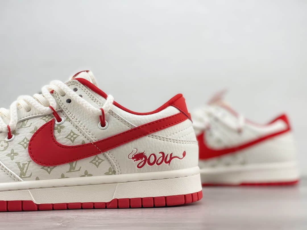 耐克Nike SB Dunk Low纯原版本LV联名SB Dunk中国红绑带低帮板鞋 莆田耐克代理 货号：SJ2068-228