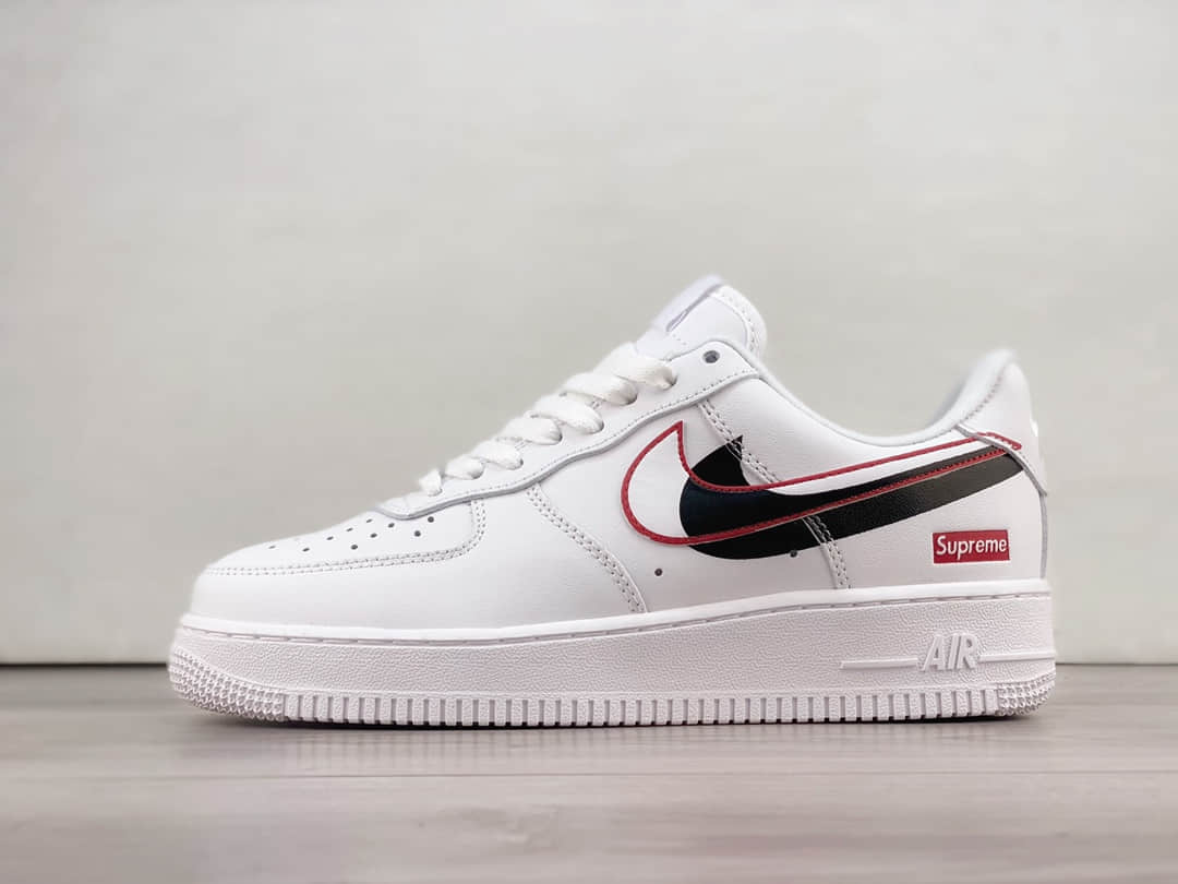 耐克Supreme x Nike Air Force 1'07 Low纯原版本空军一号Supreme联名AF1白黑红双勾板鞋 莆田天花板AF1 货号：CU9225-100