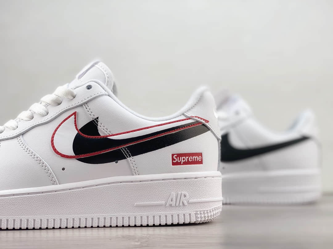 耐克Supreme x Nike Air Force 1'07 Low纯原版本空军一号Supreme联名AF1白黑红双勾板鞋 莆田天花板AF1 货号：CU9225-100