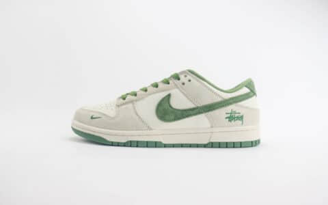 耐克Stussy x Nike Dunk Low纯原版本斯图西联名Dunk白灰绿猪八革板鞋 莆田耐克代理 货号：DQ1098-340