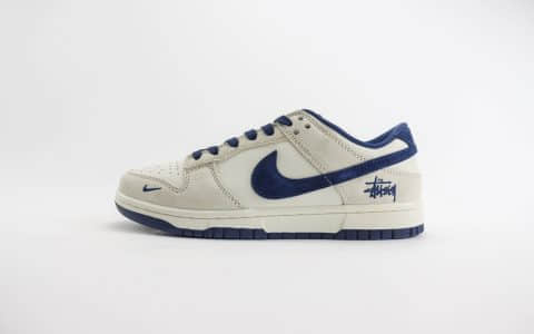 耐克Stussy x Nike Dunk Low纯原版本斯图西联名Dunk灰白海军蓝猪八革双勾板鞋 莆田耐克工厂 货号：DQ1098-339