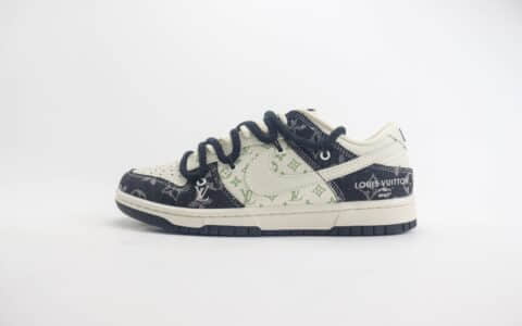 耐克Louis Vuitton x Nike Dunk Low纯原版本路易威登LV联名Dunk黑白牛仔老花解构板鞋 莆田耐克货源 货号：SJ2068-238