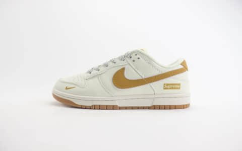 耐克Supreme x Nike SB Dunk Low纯原版本低帮Dunk联名Supreme白卡其棕板鞋 莆田耐克代理 货号：XH0923-339