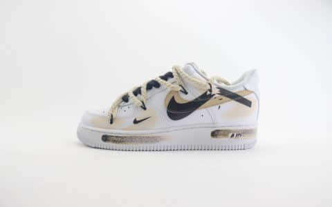 耐克Nike Air Force 1 Low纯原版本空军一号AF1白黑喷绘绑带解构板鞋 莆田耐克工厂 货号：ZH0316-013