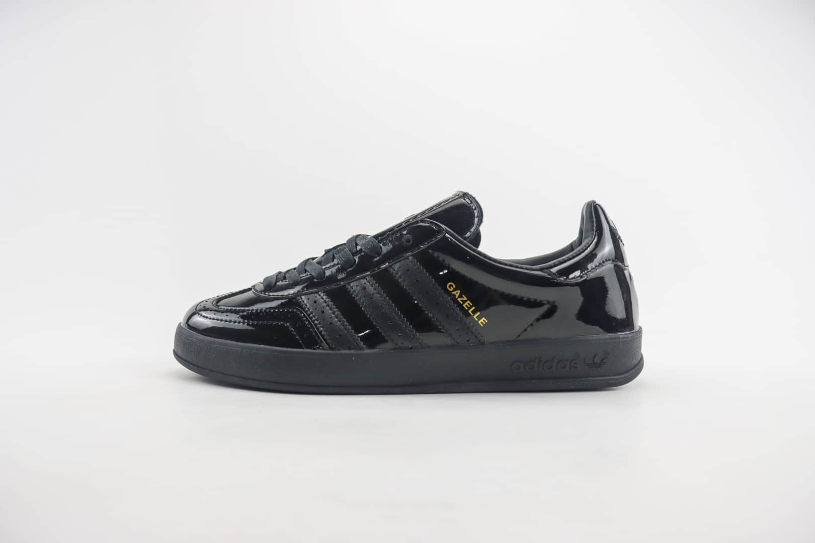 阿迪达斯adidas Originals Gazelle纯原版本黑色漆皮布洛克板鞋 莆田阿迪达斯批发 货号：IG1891