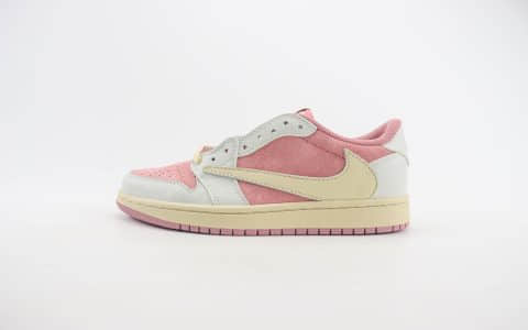 耐克Travis Scott x Air Jordan 1 Low纯原版本低帮AJ1桃粉白倒钩TS联名板鞋 莆田耐克工厂 货号：DM7866-600