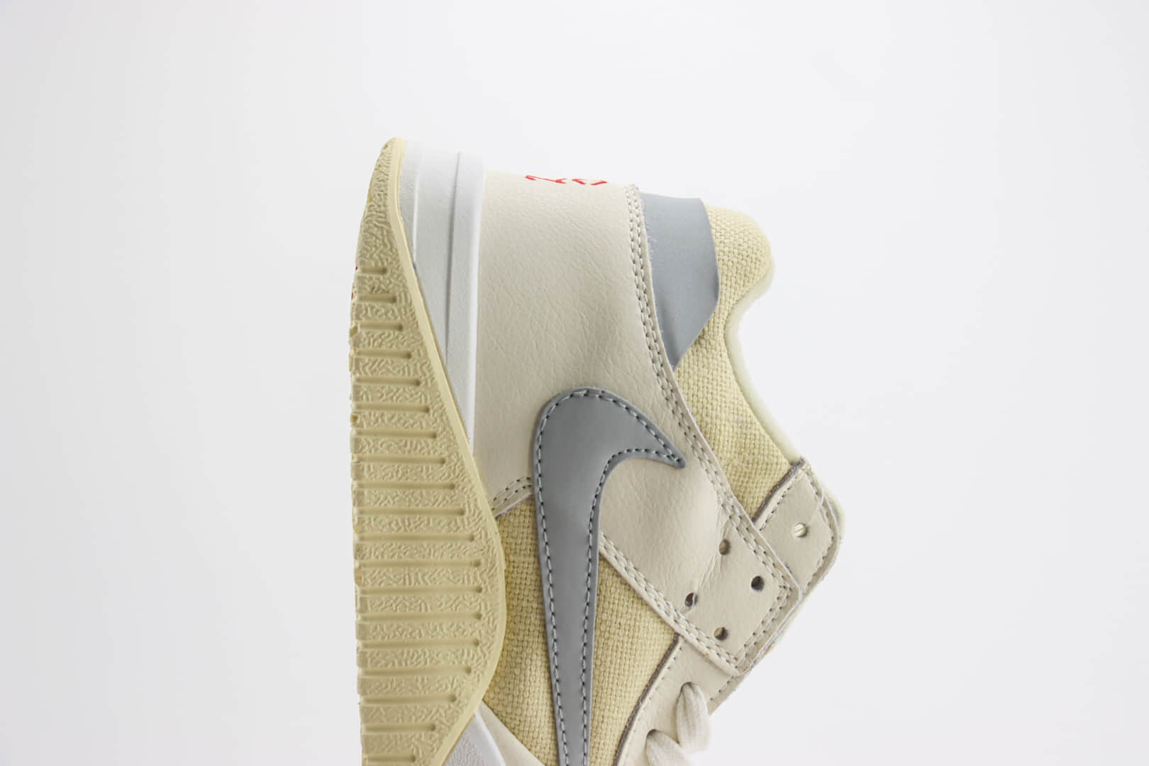 乔丹Travis Scott x Jordan Jumpman Cut The Check纯原版本TS联名奶白灰倒钩复古篮球鞋 莆田AJ货源 货号：FZ8117-003