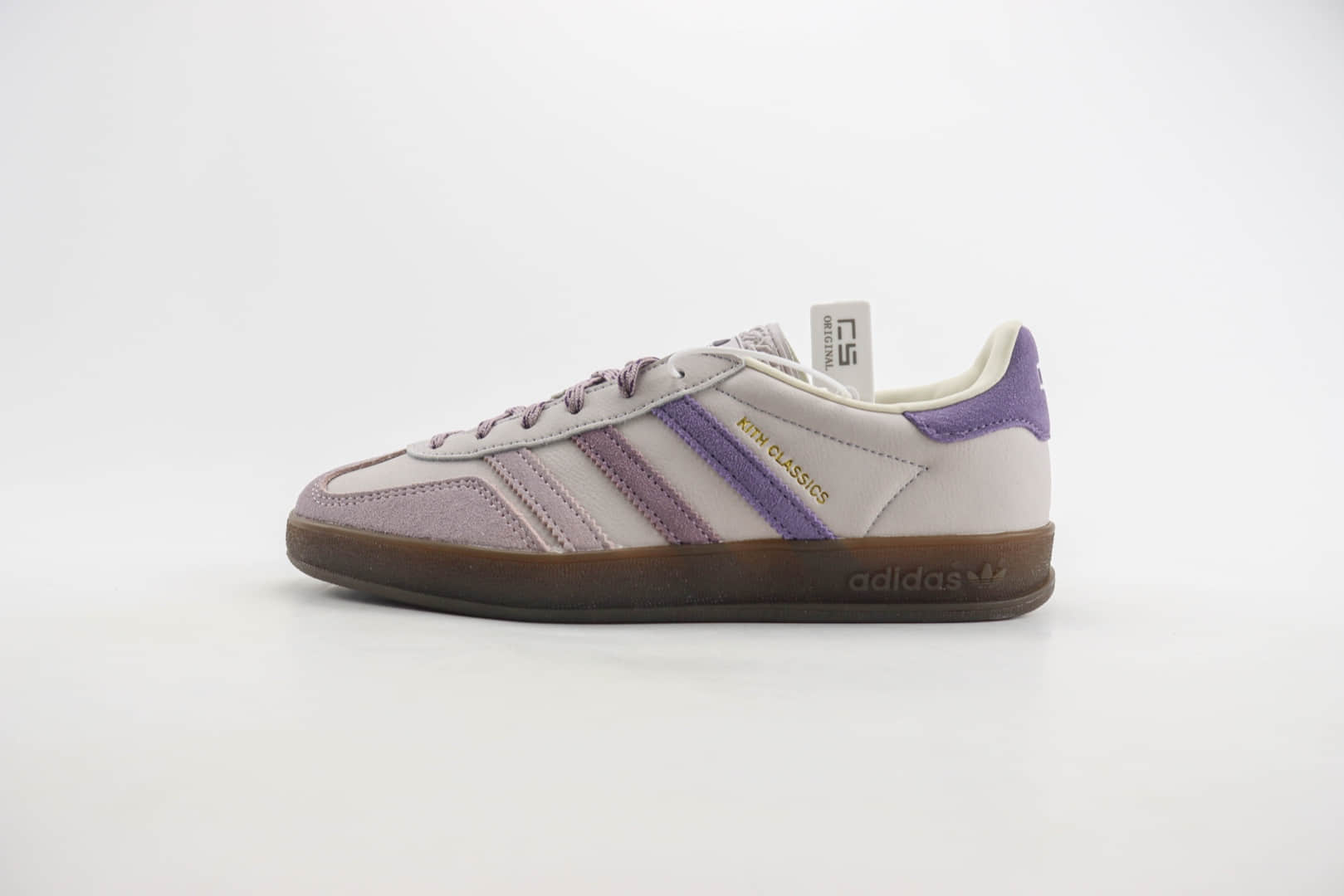 阿迪达斯Kith x adidas Original Gazelle Indoor Trainers纯原版本三叶草Kith联名芋泥灰紫德训鞋 莆田阿迪达斯货源 货号：IH0120