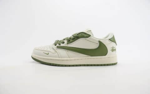 乔丹Stussy x Air Jordan 1 Low纯原版本斯图西联名AJ1白绿倒钩板鞋 莆田AJ货源 货号：DM6688-602