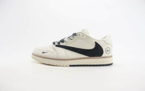 乔丹Travis Scott x Fragment Design x Air Jordan 1 Low纯原版本低帮AJ1闪电联名TS米黑双拼板鞋 莆田AJ货源 货号：CF3688-018