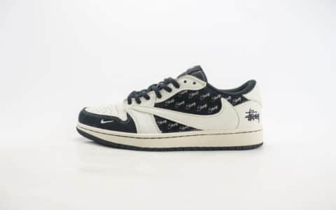 乔丹Stussy x Air Jordan 1 Low纯原版本AJ1黑白倒钩斯图西联名板鞋 莆田AJ工厂 货号：SJ2068-128
