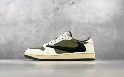 乔丹Air Jordan × Travis Scott Air Jordan 1 Low OG 倒钩8.0 Medium Olive米绿顶级纯原完美复刻纯原版本 货号：DM7866-200
