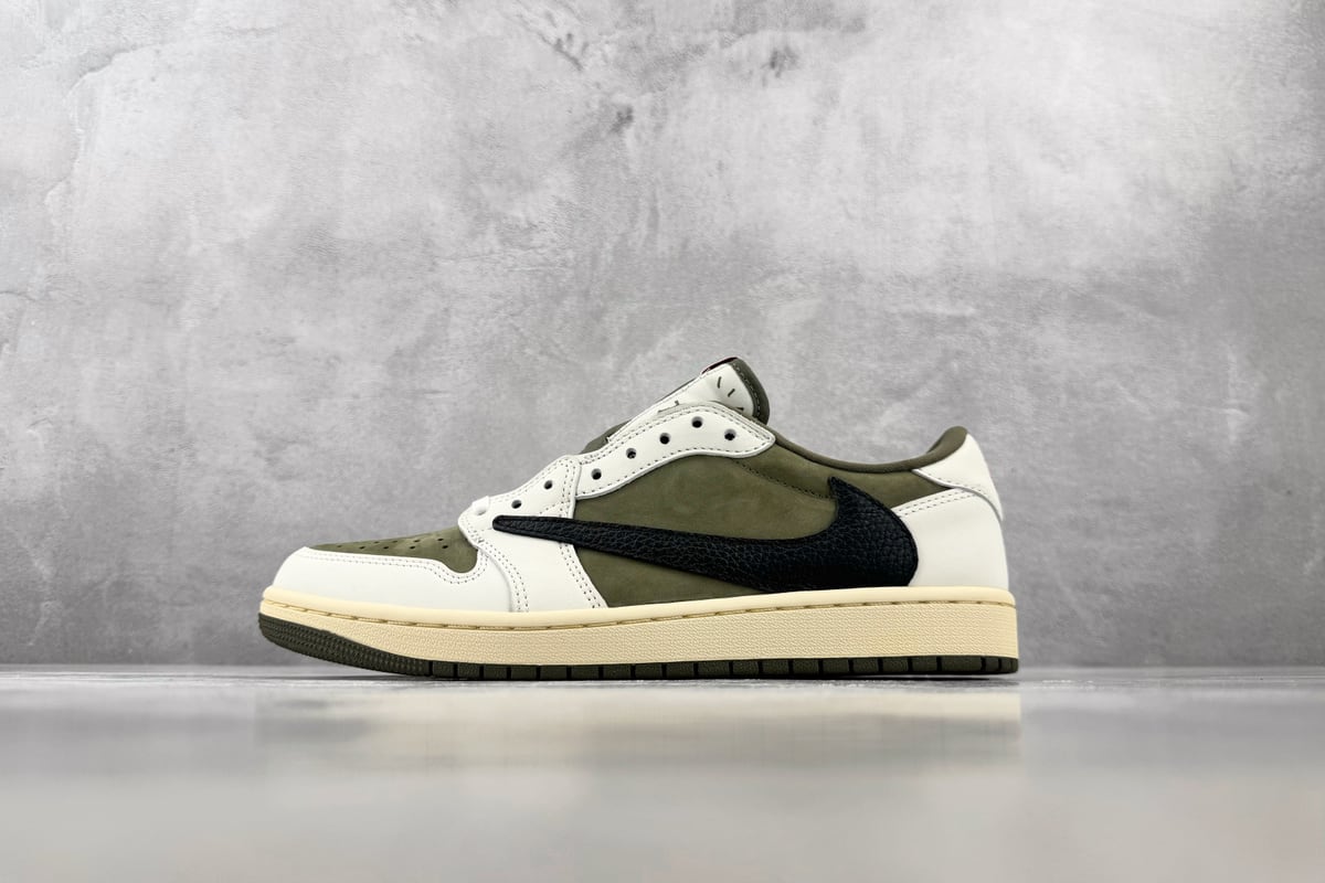 乔丹 Air Jordan × Travis Scott Air Jordan 1 Low OG 倒钩8.0 Medium Olive米绿 顶级纯原 完美复刻-实拍图1