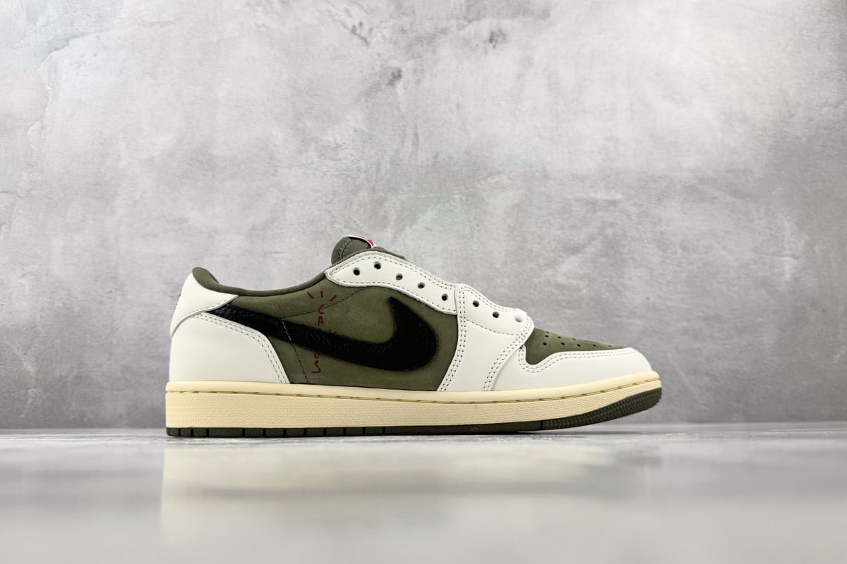 乔丹 Air Jordan × Travis Scott Air Jordan 1 Low OG 倒钩8.0 Medium Olive米绿 顶级纯原 完美复刻-实拍图2