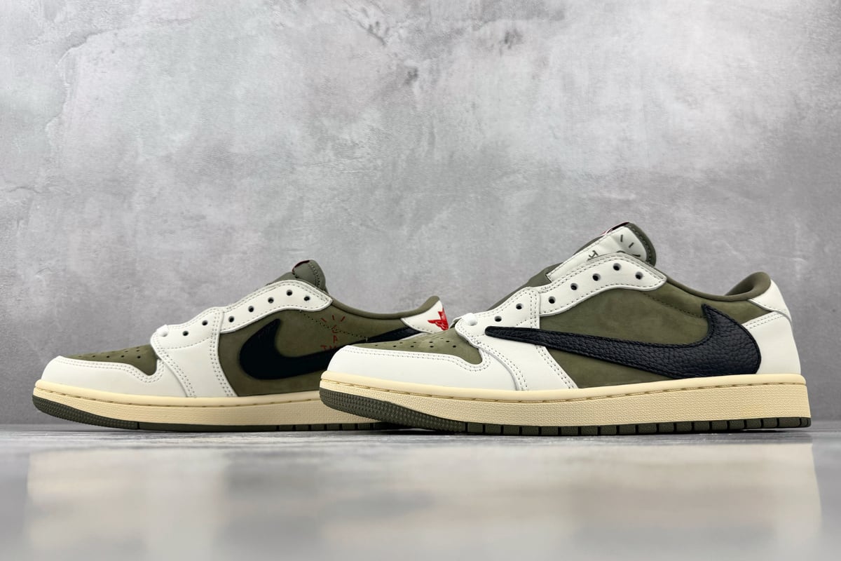 乔丹 Air Jordan × Travis Scott Air Jordan 1 Low OG 倒钩8.0 Medium Olive米绿 顶级纯原 完美复刻-实拍图5