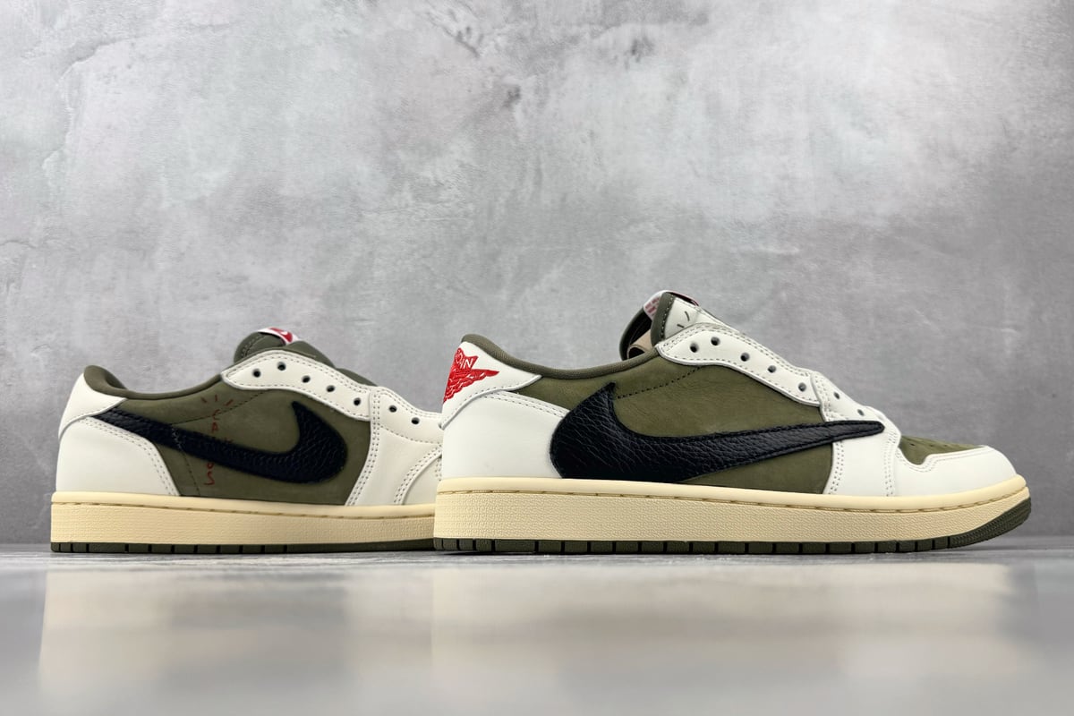 乔丹 Air Jordan × Travis Scott Air Jordan 1 Low OG 倒钩8.0 Medium Olive米绿 顶级纯原 完美复刻-实拍图6