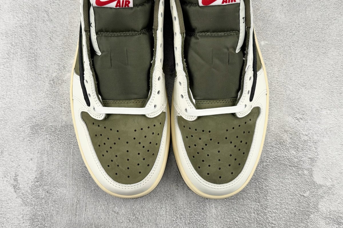 乔丹 Air Jordan × Travis Scott Air Jordan 1 Low OG 倒钩8.0 Medium Olive米绿 顶级纯原 完美复刻-实拍图7