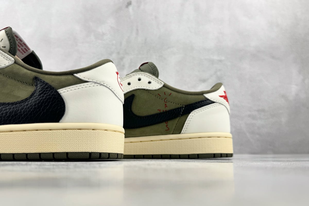 乔丹 Air Jordan × Travis Scott Air Jordan 1 Low OG 倒钩8.0 Medium Olive米绿 顶级纯原 完美复刻-实拍图8