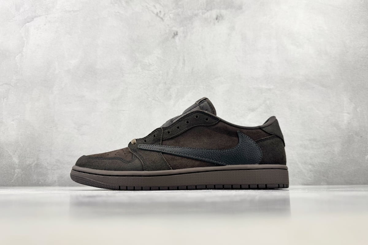 乔丹 Air Jordan × Travis Scott Air Jordan 1 Low OG 倒钩9.0 Velvet Brown 丝绒摩卡 顶级纯原 完美复刻 黑棕-实拍图1