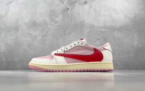 乔丹Air Jordan × Travis Scott Air Jordan 1 Low OG 外贸专供粉倒钩Tropical Pink 联名热带粉纯原版本 货号：IQ7604-101