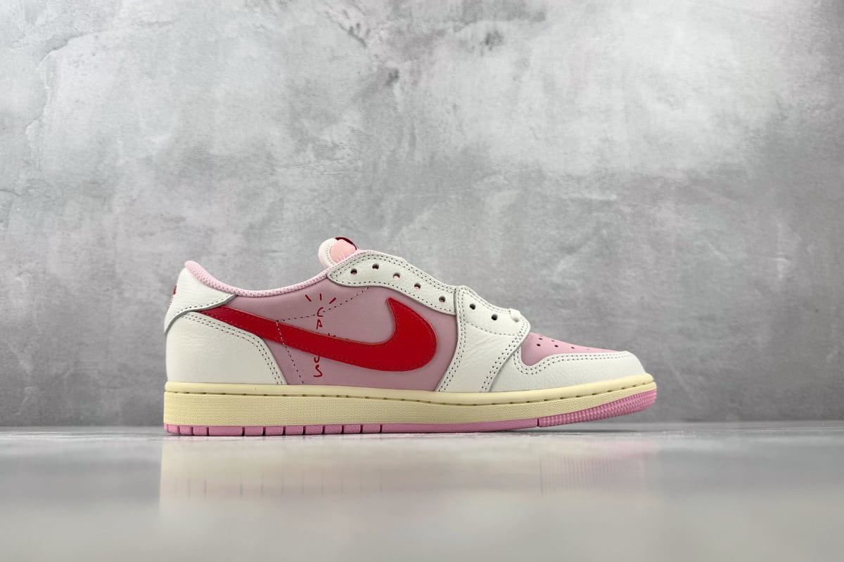 乔丹 Air Jordan × Travis Scott Air Jordan 1 Low OG 外贸专供 粉倒钩 Tropical Pink 联名 热带粉-实拍图2