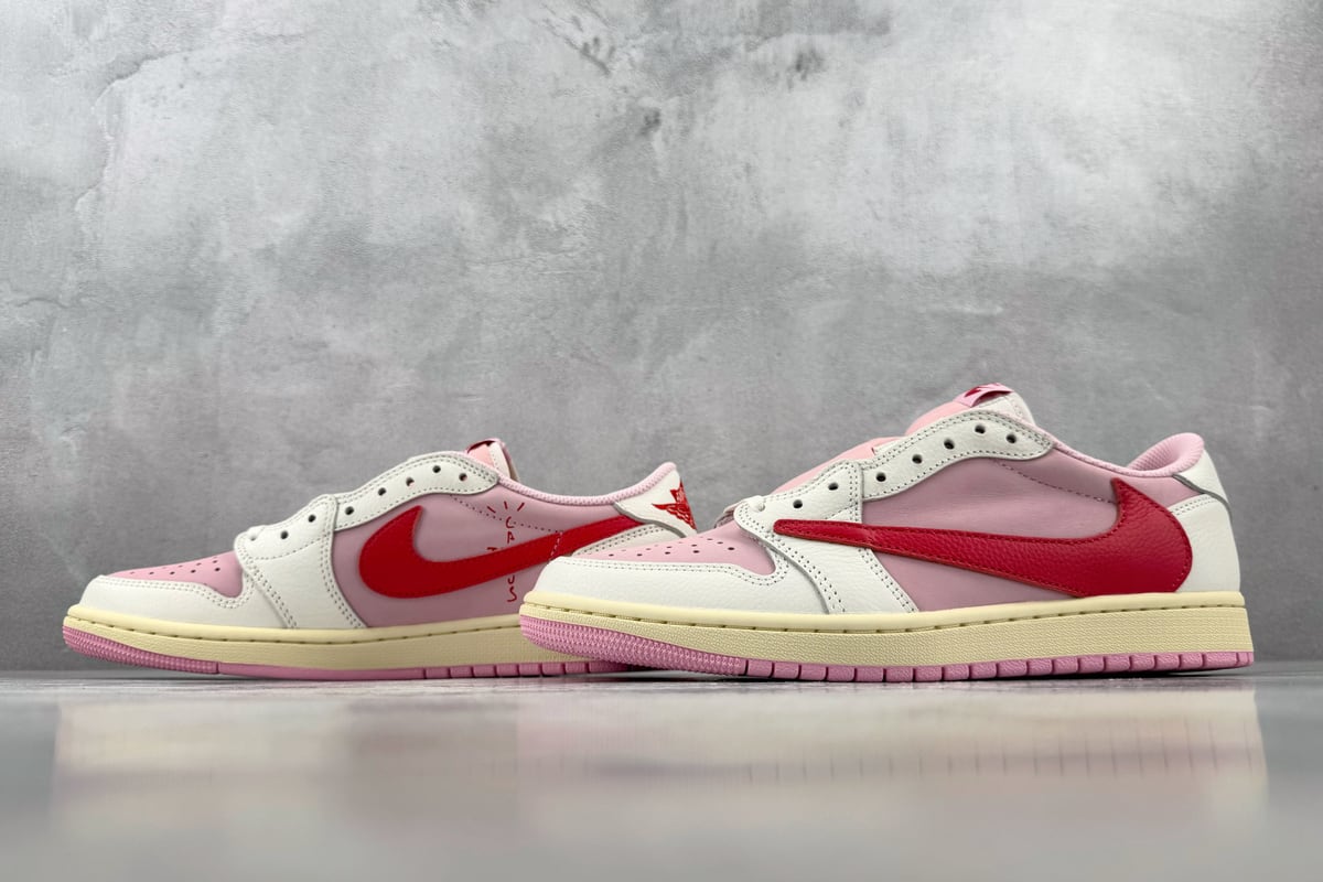 乔丹 Air Jordan × Travis Scott Air Jordan 1 Low OG 外贸专供 粉倒钩 Tropical Pink 联名 热带粉-实拍图5