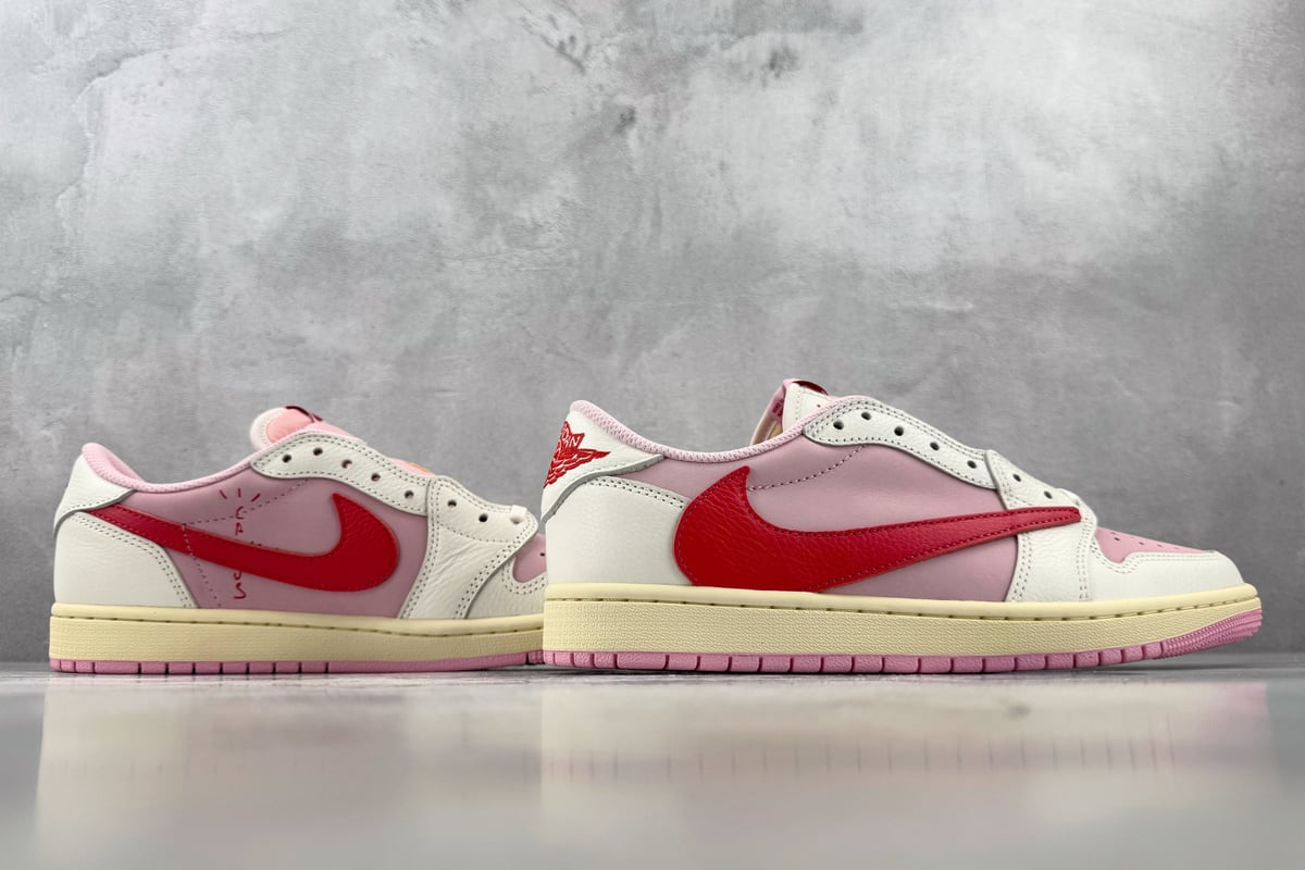 乔丹 Air Jordan × Travis Scott Air Jordan 1 Low OG 外贸专供 粉倒钩 Tropical Pink 联名 热带粉-实拍图6