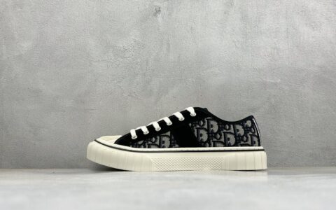 迪奥Dior Hooper 绒面革拼接平底系带低帮贝壳头帆布鞋黑色CD纯原版本