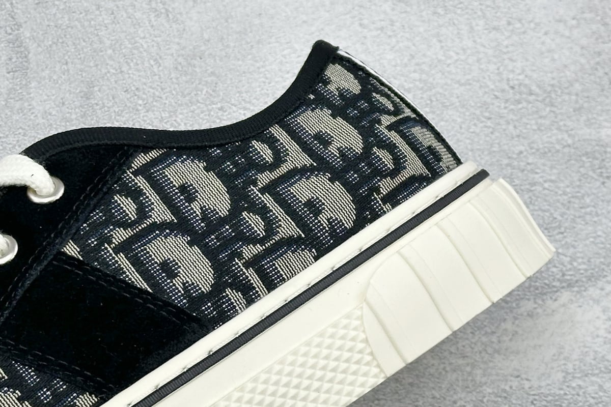 迪奥 Dior Hooper 绒面革拼接 平底系带 低帮 贝壳头帆布鞋-实拍图9