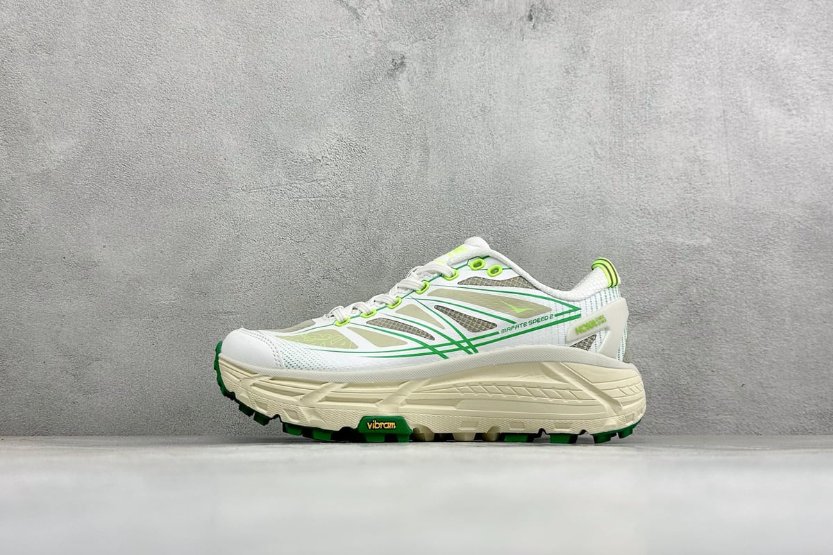 霍伽 HOKA ONE ONE Mafate Speed 2 低帮专业越野跑步鞋 白绿 正面实拍图