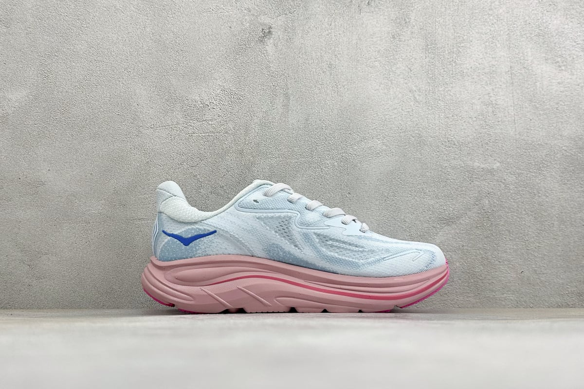 霍伽 HOKA ONE ONE M CLIFTON 10 轻量低帮户外越野跑鞋 白蓝绿 侧面实拍图