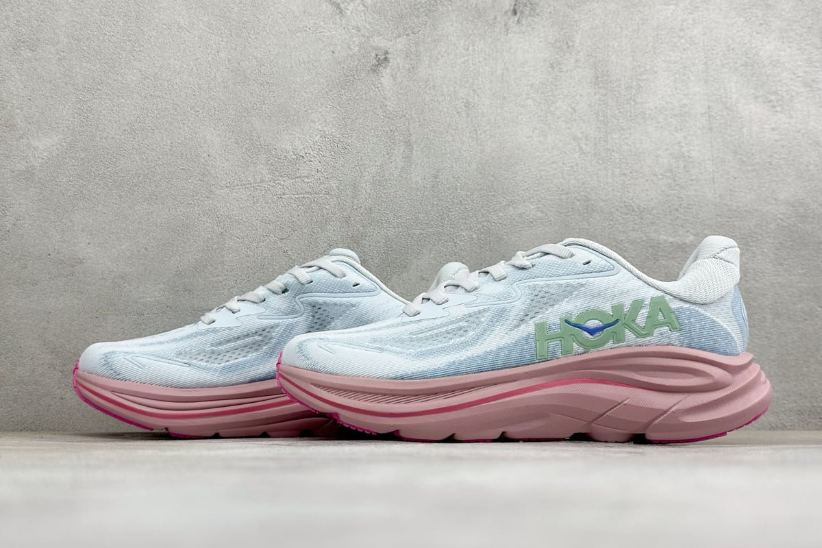 霍伽 HOKA ONE ONE M CLIFTON 10 轻量低帮户外越野跑鞋 白蓝绿 鞋跟实拍图