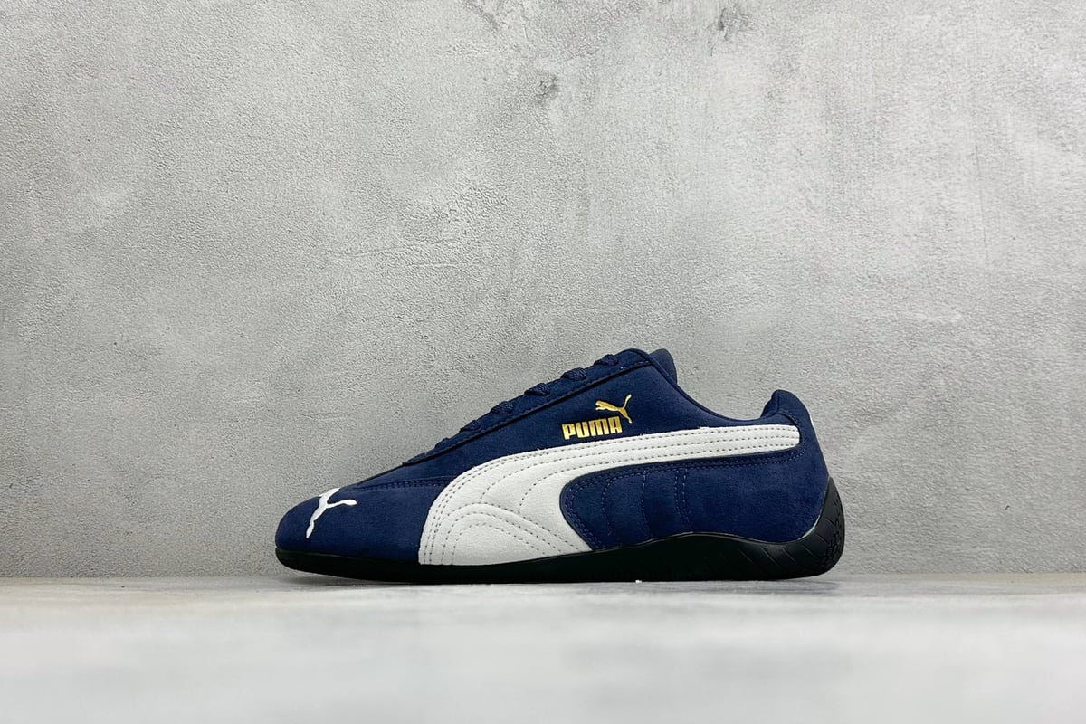 彪马 Puma Speedcet Etoile Wns 薄底德迅复古运动休闲赛车跑鞋 蓝白黑 正面实拍图