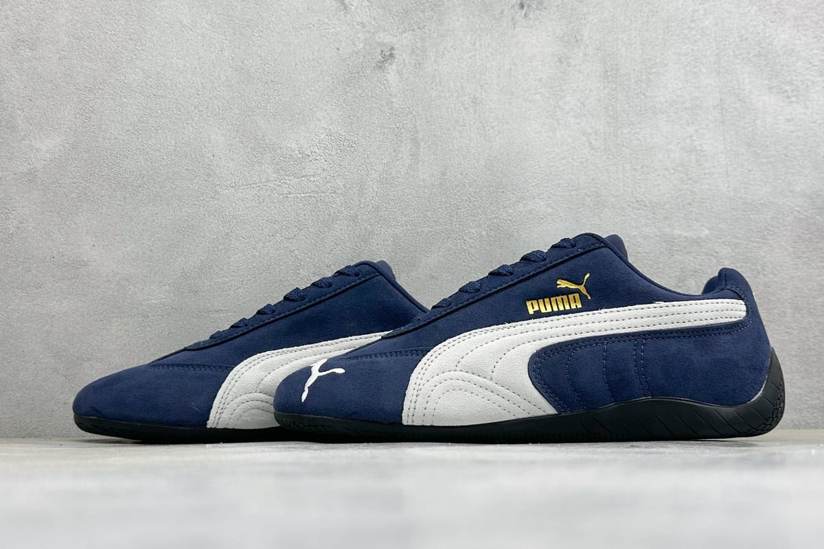 彪马 Puma Speedcet Etoile Wns 薄底德迅复古运动休闲赛车跑鞋 蓝白黑 鞋跟实拍图