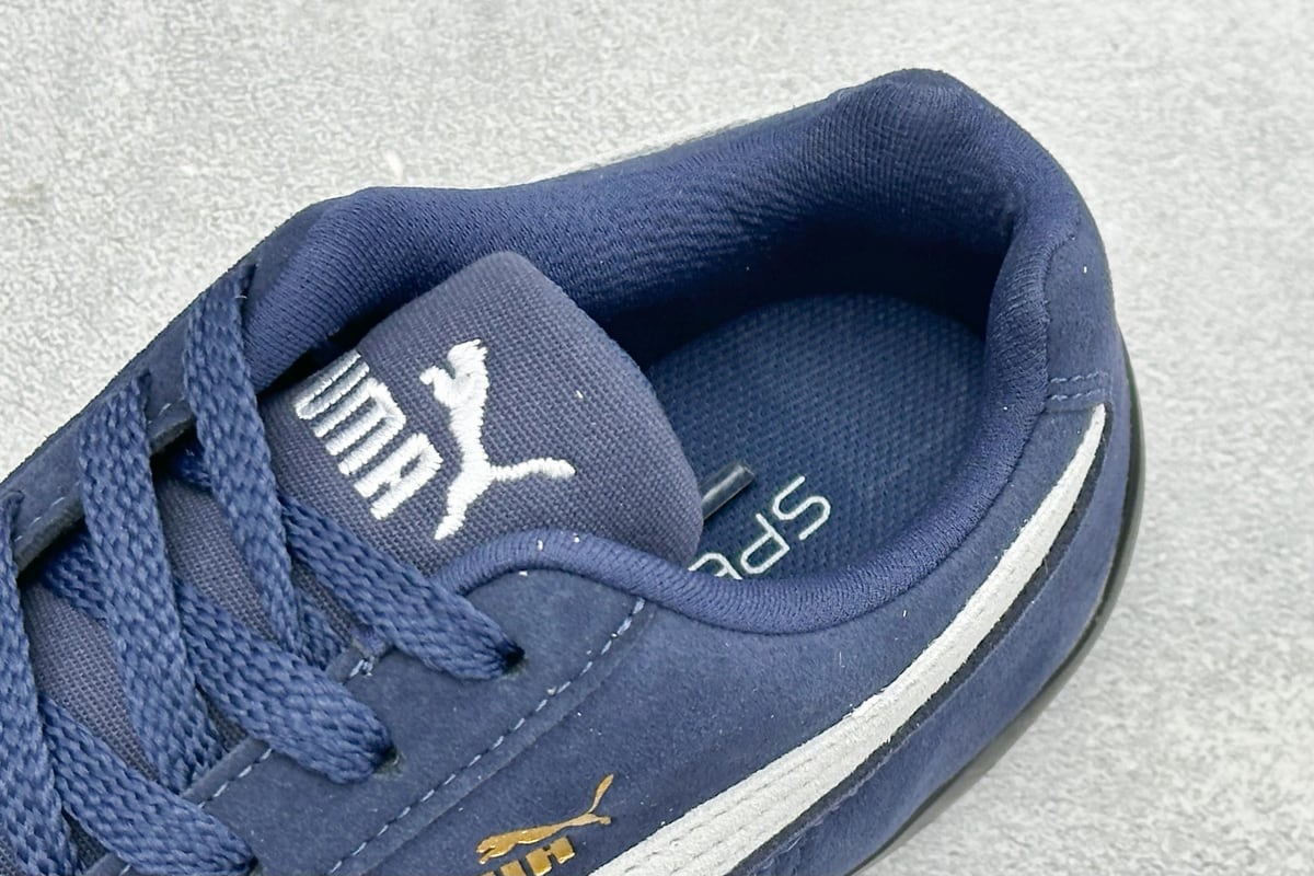 彪马 Puma Speedcet Etoile Wns 薄底德迅复古运动休闲赛车跑鞋 蓝白黑 上脚实拍图