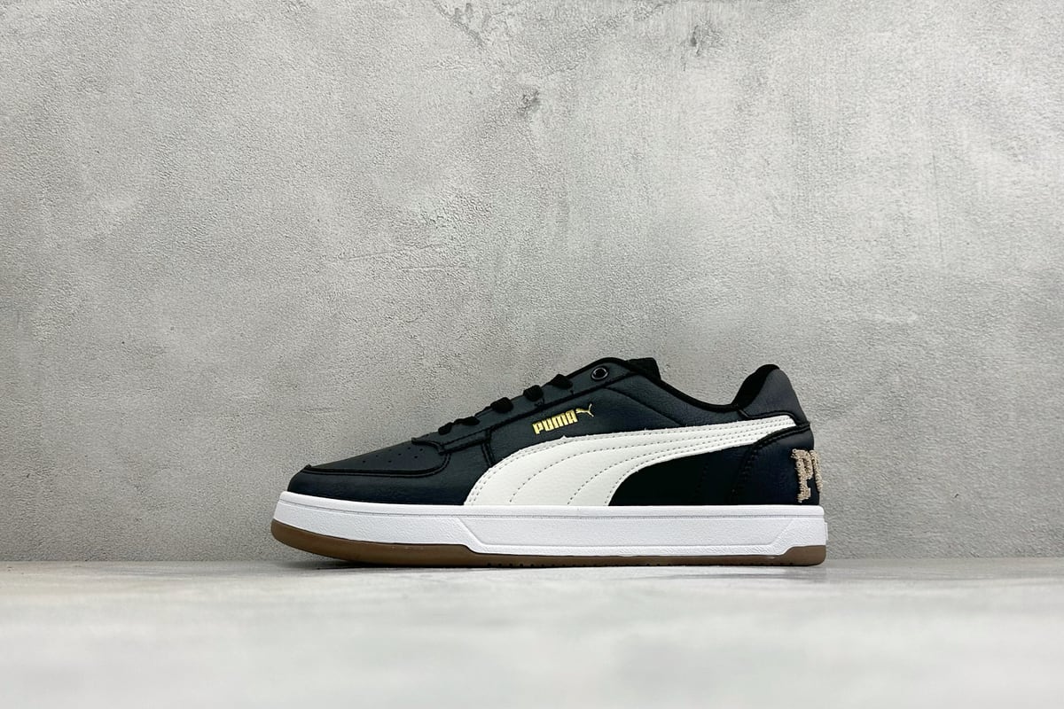 彪马 Puma Caven 2.0 Retro Club 防滑耐磨低帮德训板鞋 黑 正面实拍图