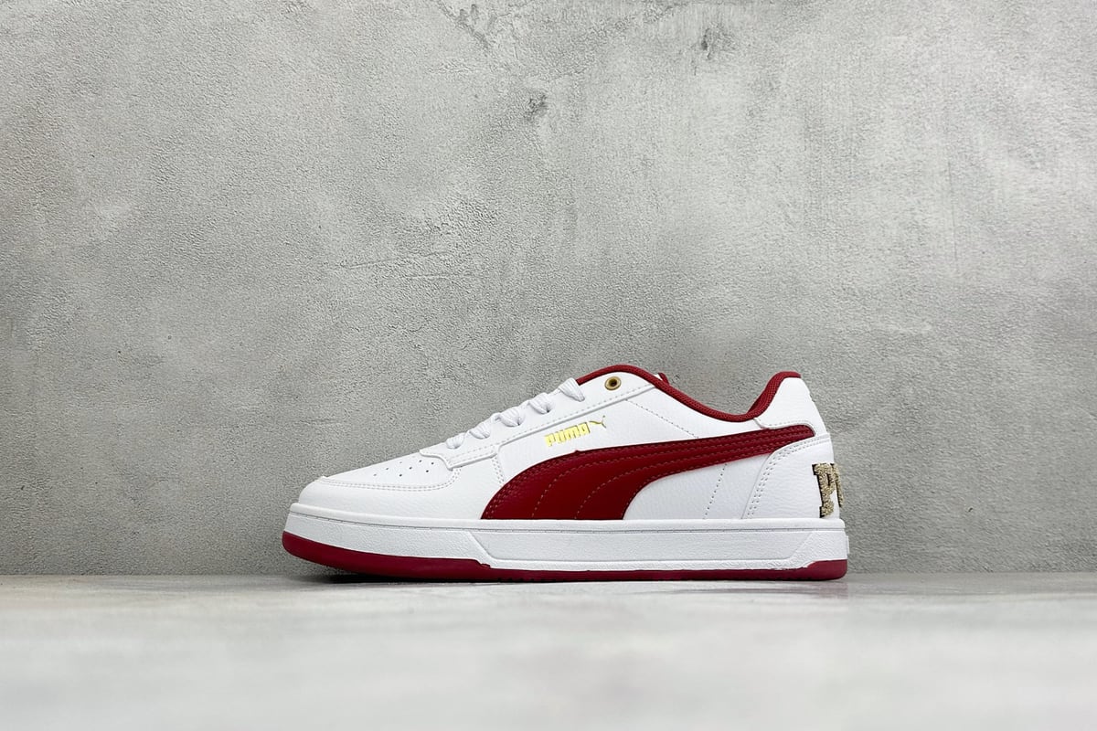 彪马 Puma Caven 2.0 Retro Club 防滑耐磨低帮德训板鞋 白红 正面实拍图