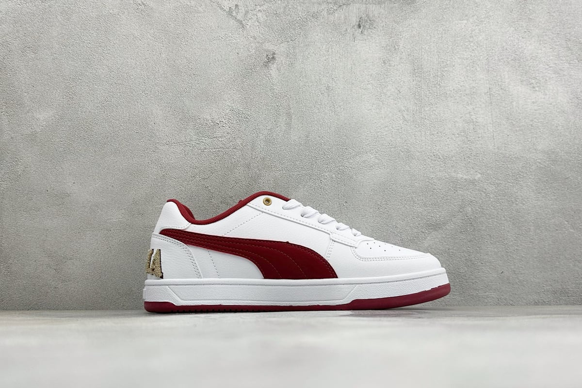 彪马 Puma Caven 2.0 Retro Club 防滑耐磨低帮德训板鞋 白红 侧面实拍图