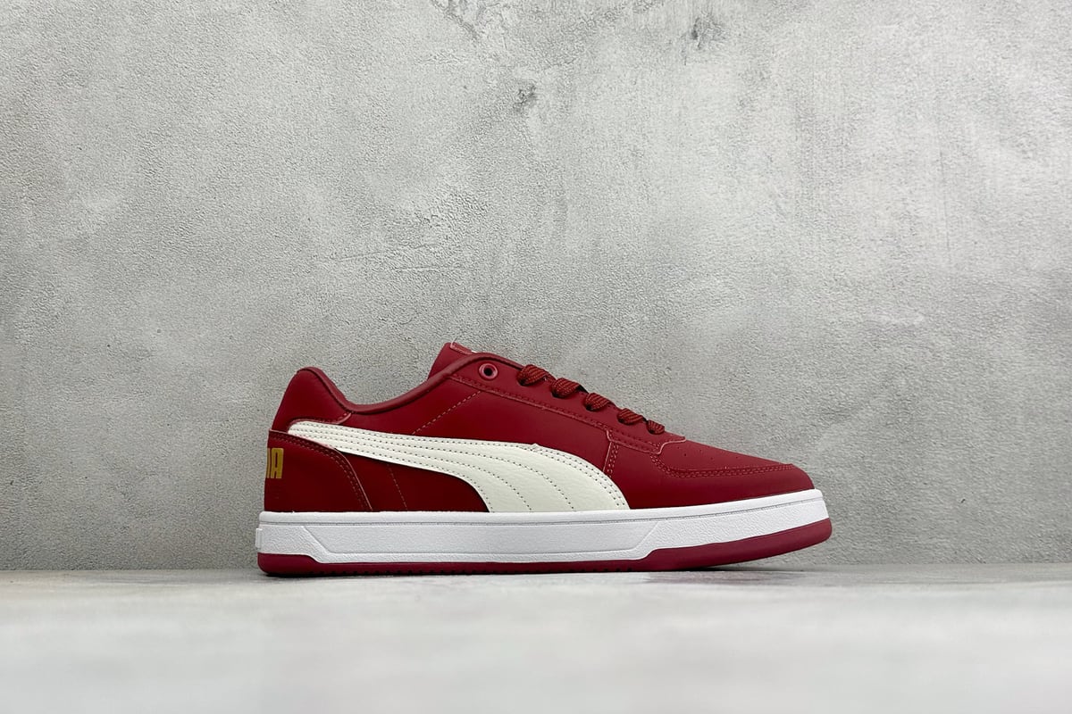 彪马 Puma Caven 2.0 Retro Club 防滑耐磨低帮德训板鞋 红黑 侧面实拍图