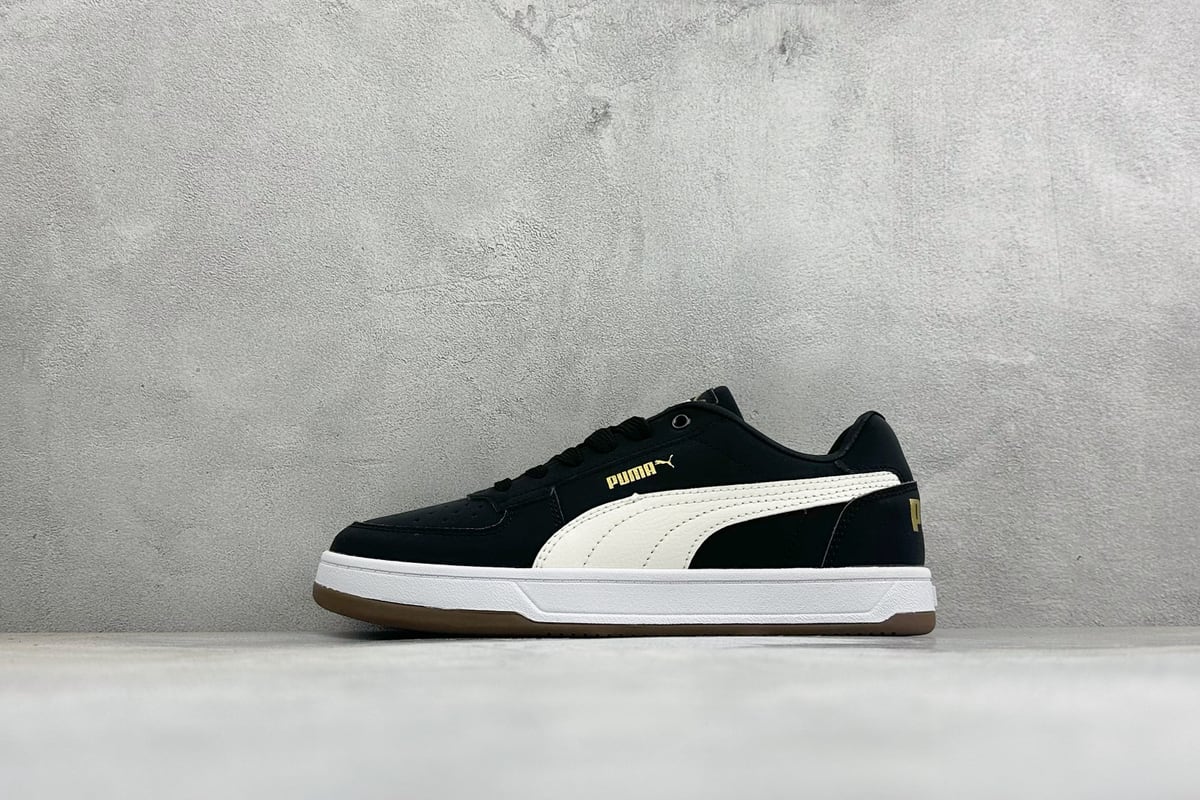 彪马 Puma Caven 2.0 Retro Club 防滑耐磨低帮德训板鞋 黑灰 正面实拍图