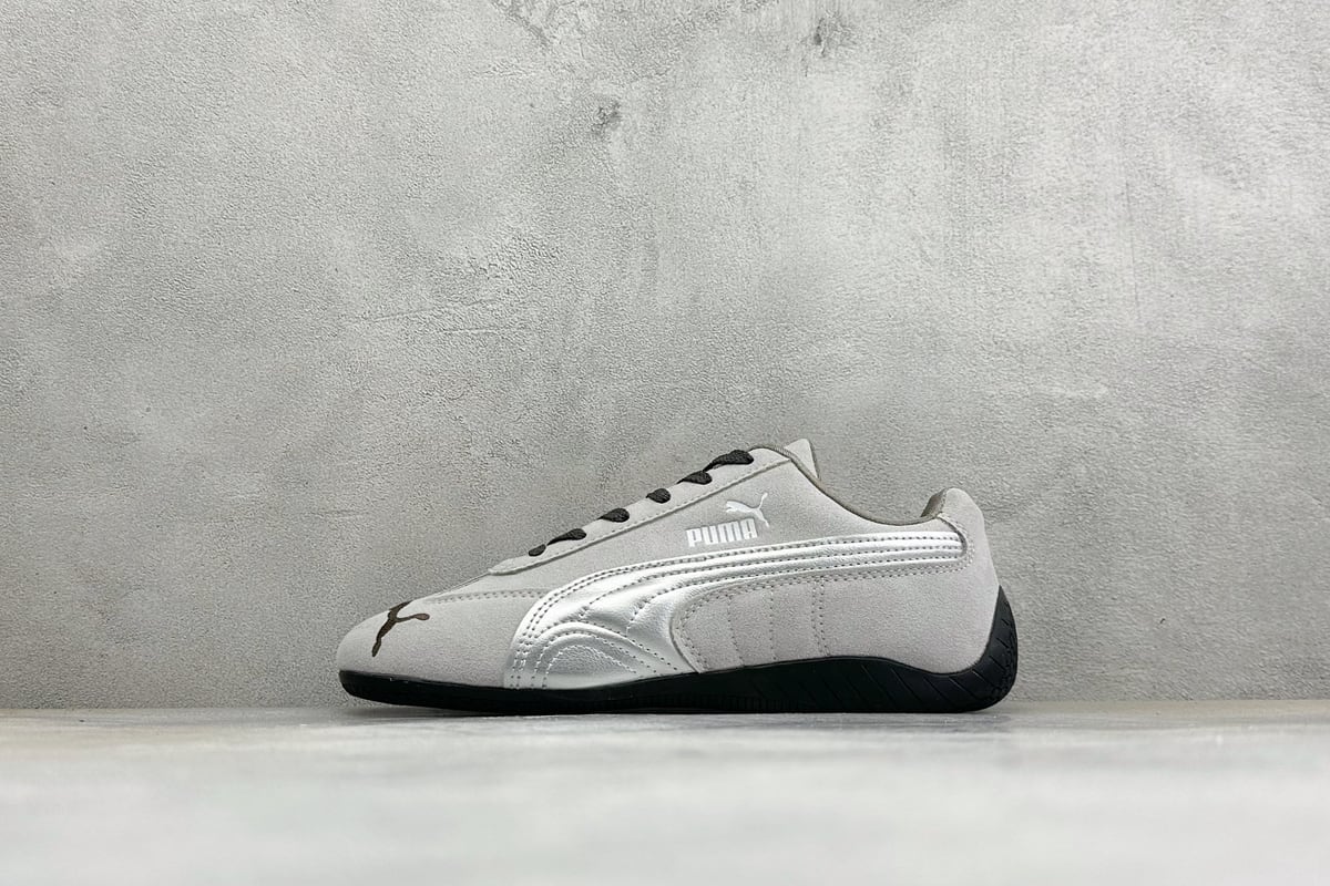 彪马 Puma Speedcet Etoile Wns 薄底德迅复古运动休闲赛车跑鞋 灰白黑 正面实拍图