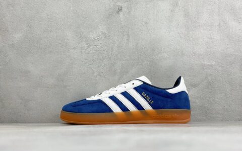阿迪达斯Adidas Originals Gazelle Indoor 三叶草复古防滑耐磨低帮板鞋蓝白纯原版本 货号：IH9650