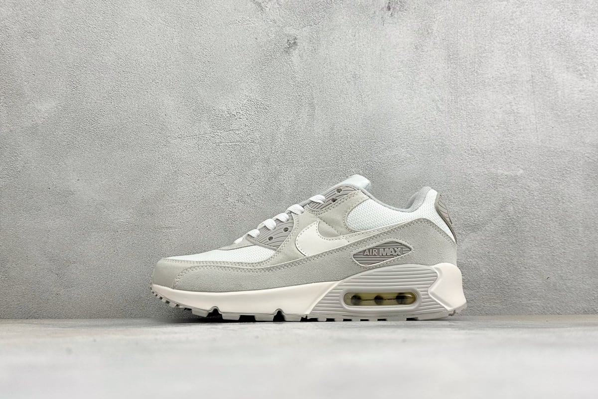 耐克 Nike Air Max 90 复古气垫跑鞋 白灰 正面实拍图